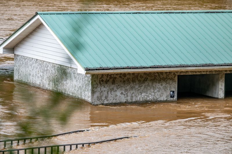 house under water from hurricane Helene