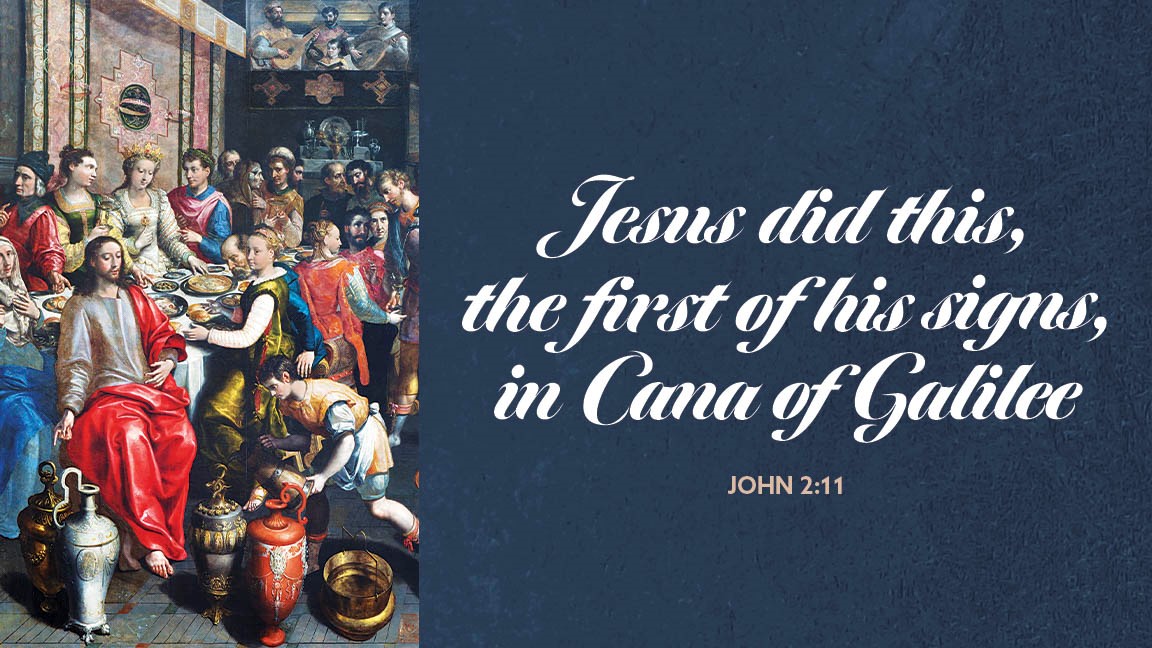 Image of Jesus at the Wedding of Cana with Bible Verse John 2:11, Jesus did this, the first of his signs in Cana of Galilee