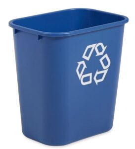 blue trash can